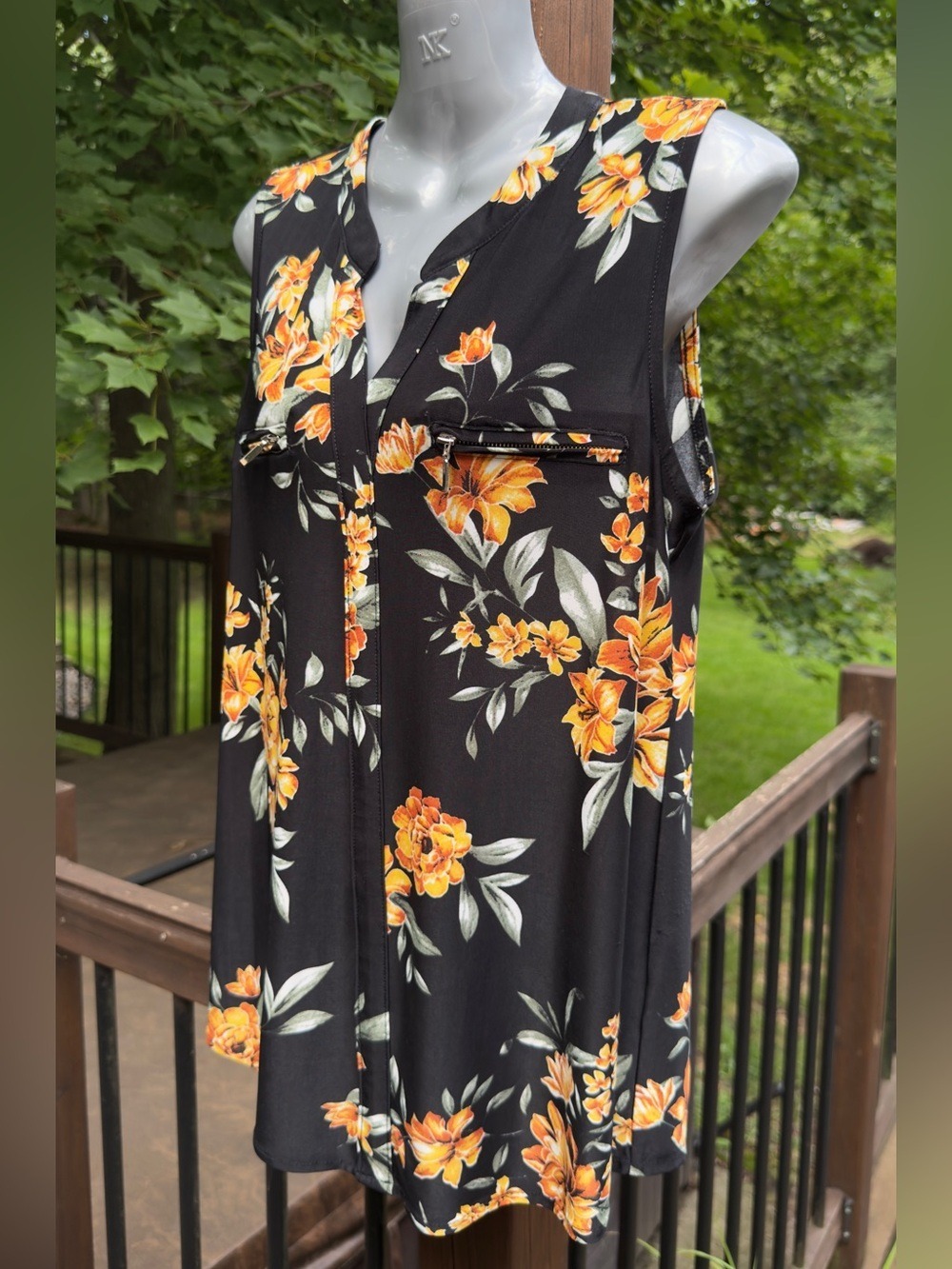 🖤🧡 Lily Morgan Black Orange Floral Sleeveless Tunic Top | Size S - Picture 5 of 11